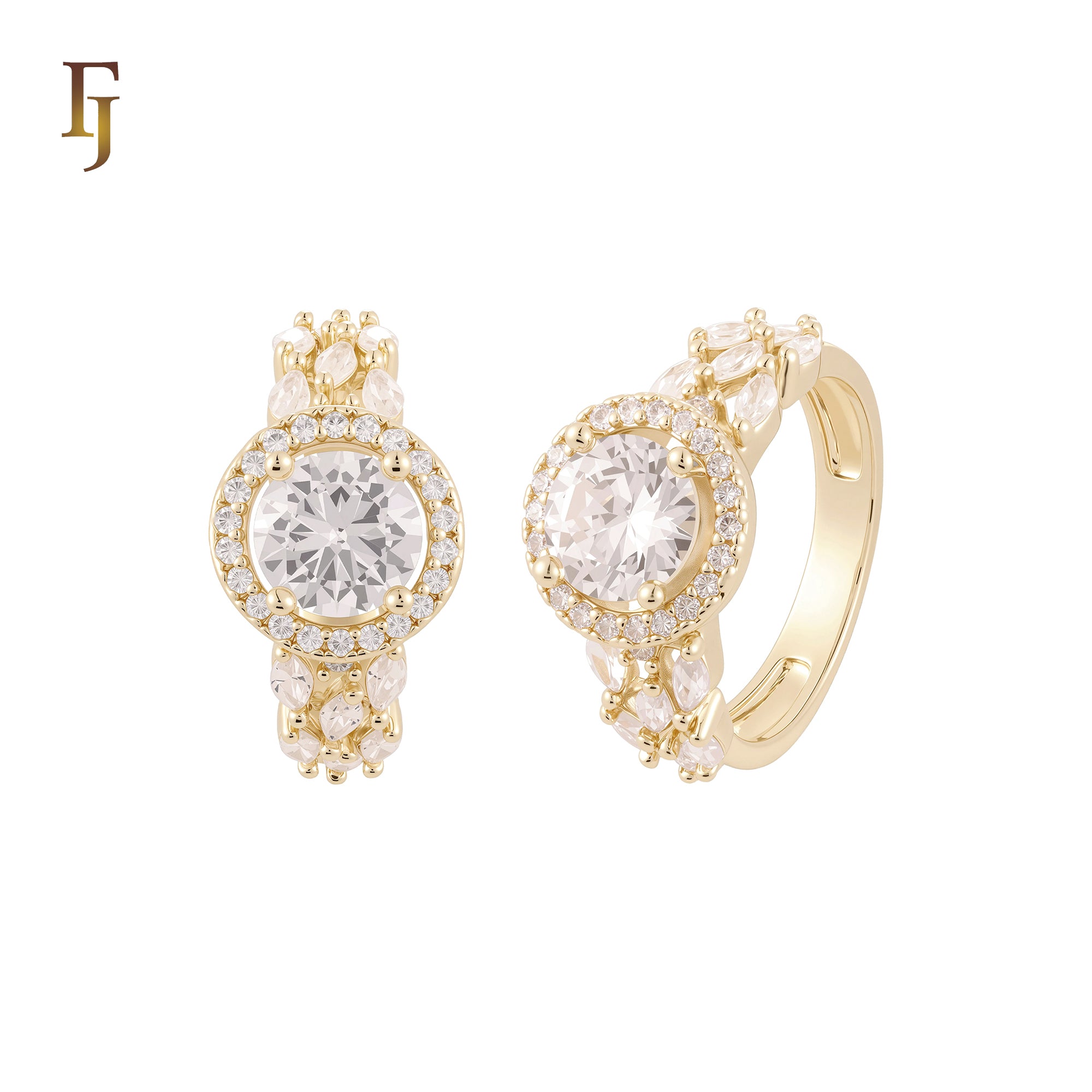 Halo white CZs cluster Marquise 14K Gold, Rose Gold Wedding Set Rings Engagement and Band