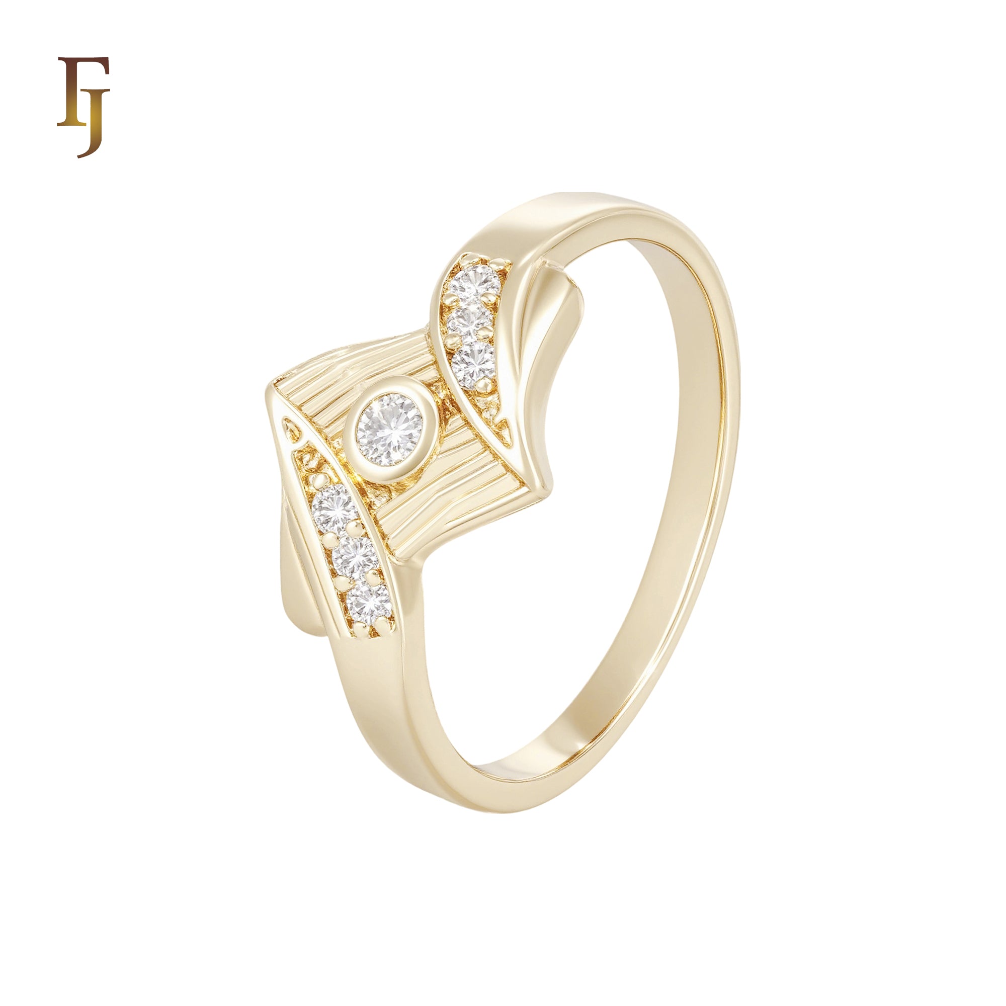 Double leaves crossing white CZs 14K Gold, Rose Gold Fashion Rings