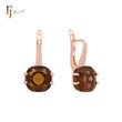 Pendientes de clip de oro rosa con circonitas cúbicas redondeadas de 12 mm y solitario café