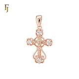 White CZs Christian Catholic INRI Rose Gold Crucifix Cross Religious Pendant