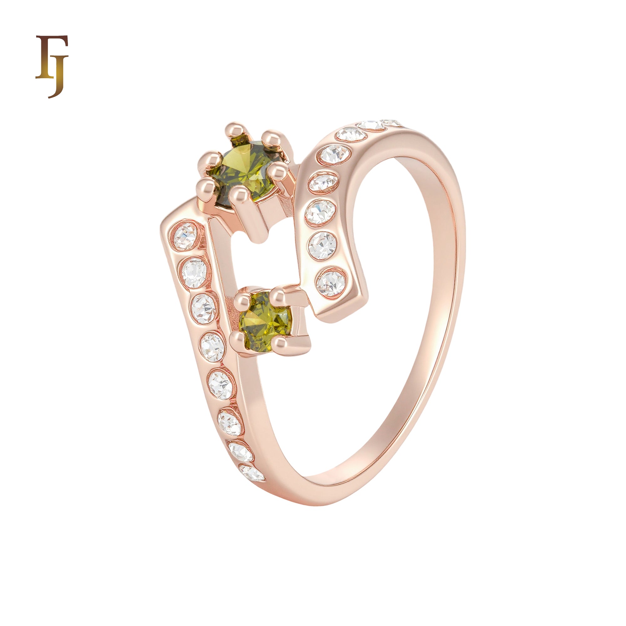 Double Olive Green CZ Rose Gold Fahsion Rings