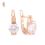 Clawed solitaire white CZ Rounded Cut Rose Gold Russian Lock Earrings