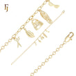 Fancy Link 14K Gold Bracelets of Scissors, Leave, Bag, shoes and Glasses