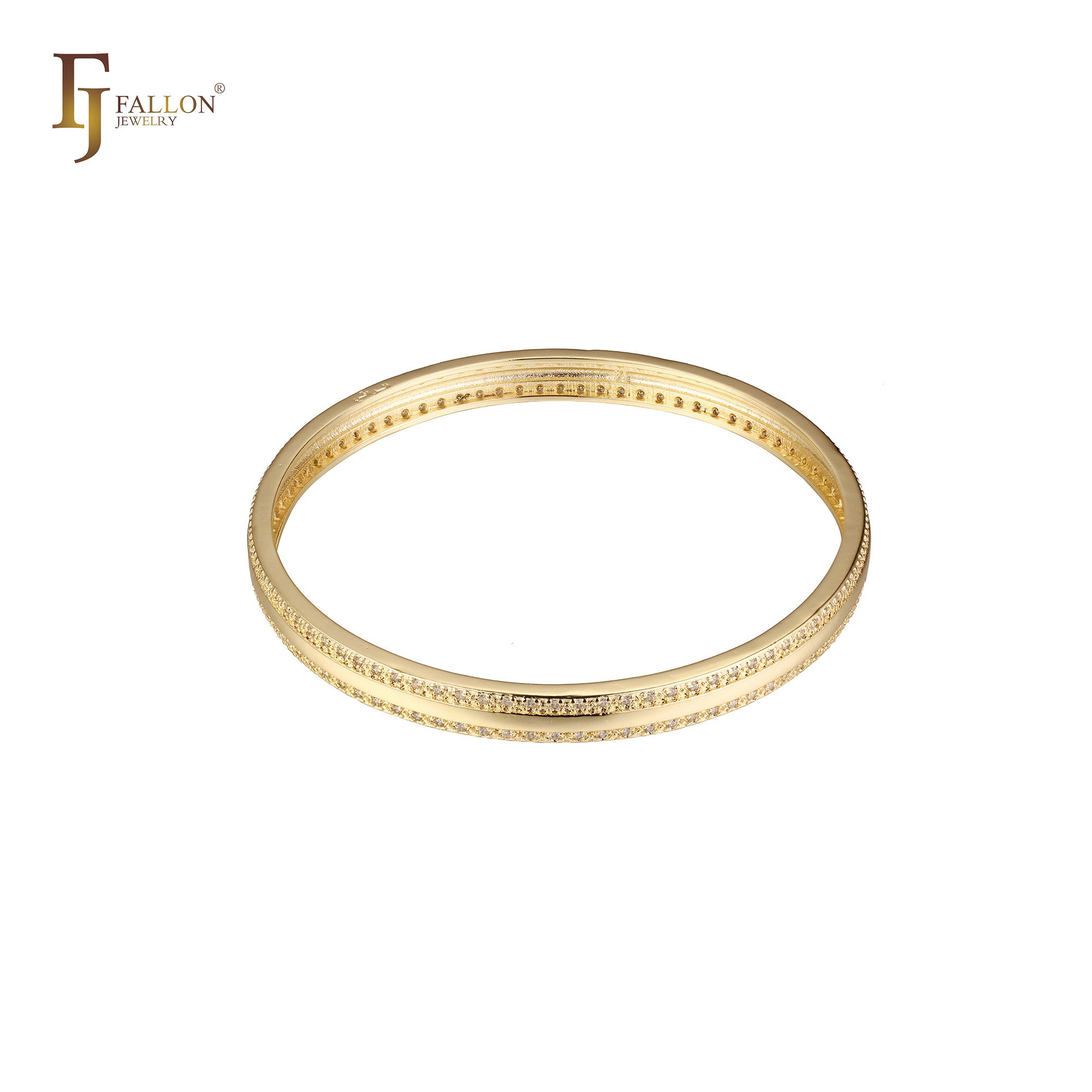 Double row sof white CZs 14K Gold Bangle