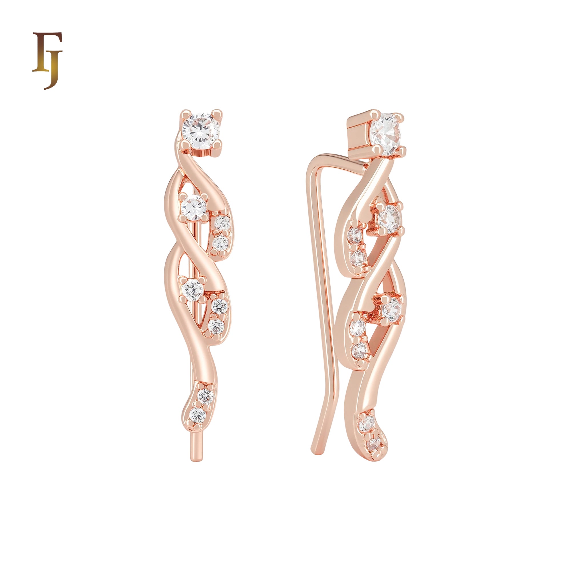 Cluster white CZs Rose Gold Crawler Earrings