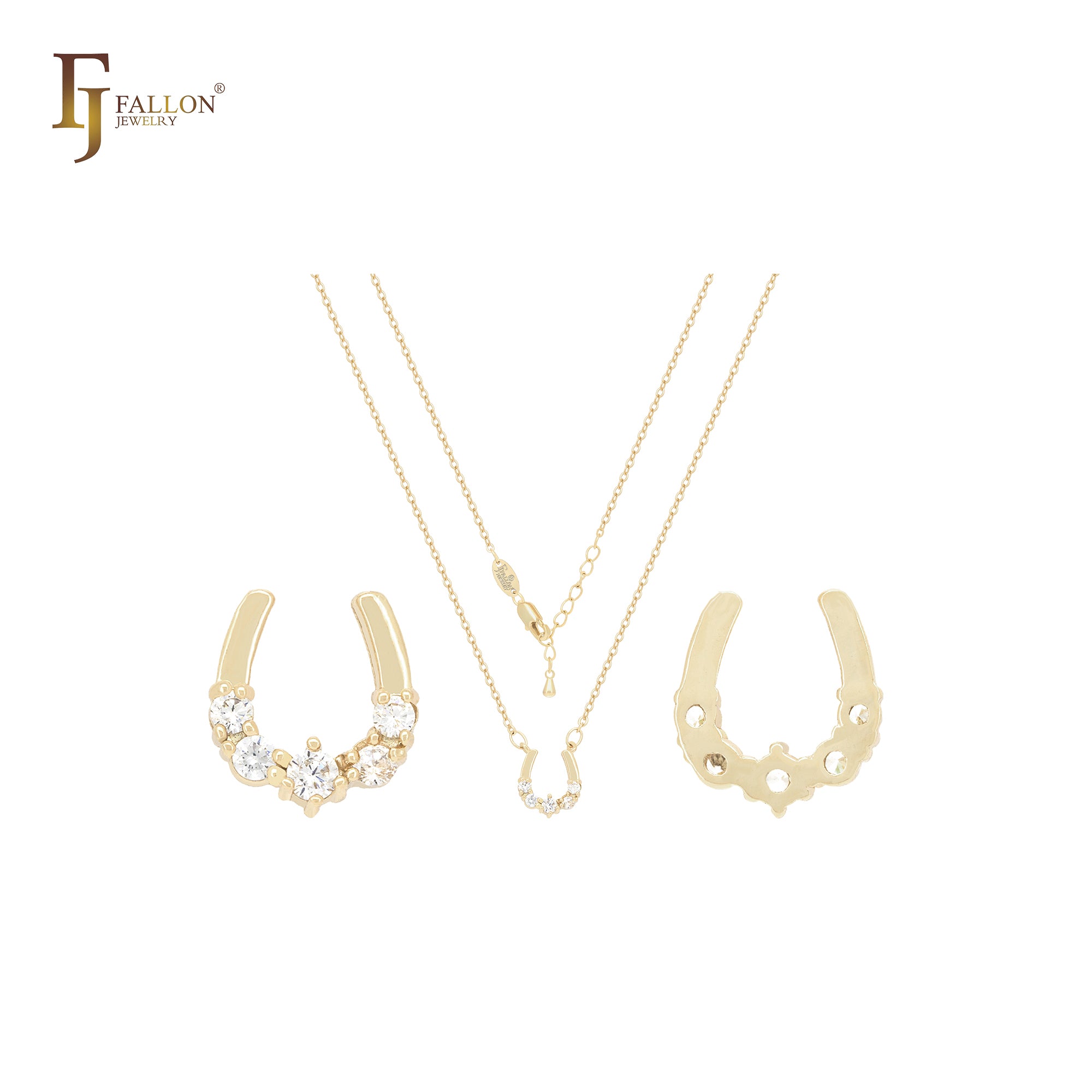 Collar de oro de 14 quilates con forma de herradura de cinco circonitas blancas en racimo