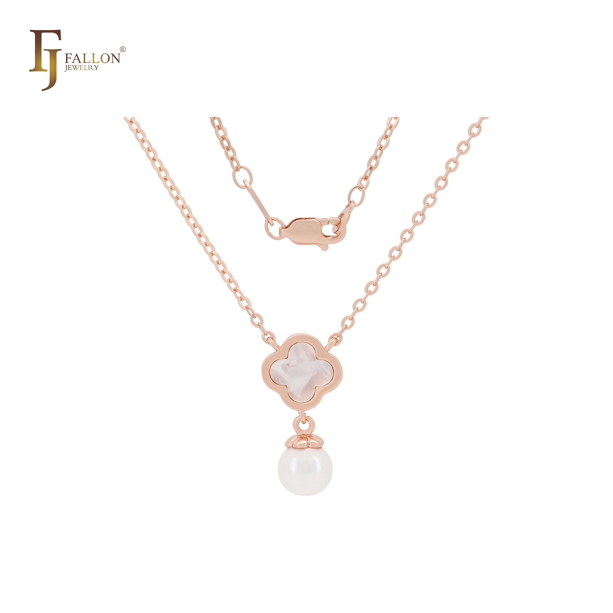 Collar de moda de perla con trébol de oro rosa blanco o negro