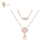 Collar de moda de perla con trébol de oro rosa blanco o negro