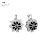 Aretes de flor de racimo de girasol en colores de baño de Oro 14K, oro blanco, oro rosa