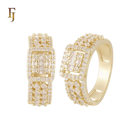 Luxurious thousand white CZs cluster 14K Gold Wedding Set Rings
