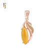 Solitaire Marquise Orange Amber paved olive CZs Rose Gold Pendant
