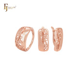 Conjunto de joyería de moda en oro rosa con media filigrana cruzada y anillos