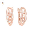 Buckle linked white CZs Rose Gold Russian Lock Earrings