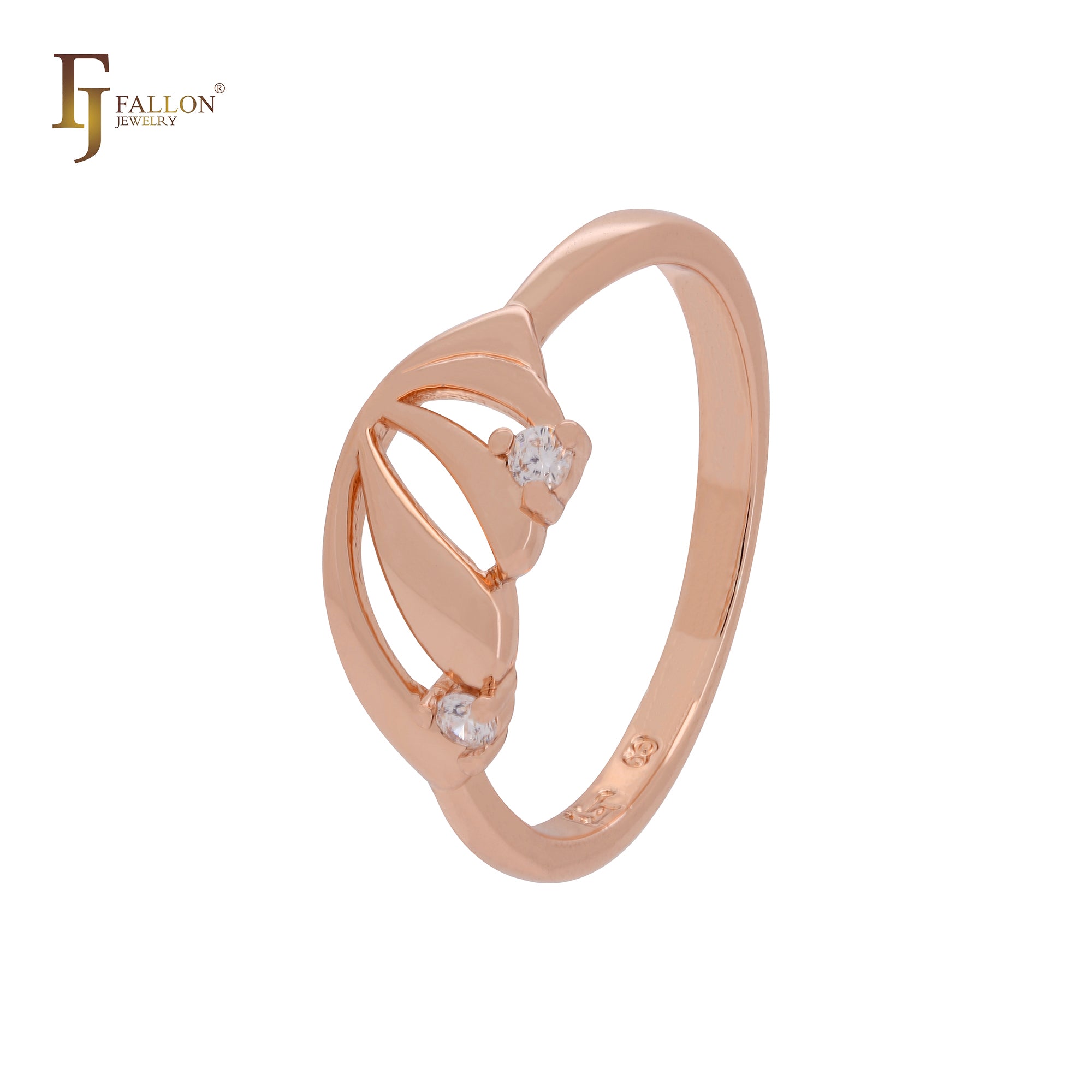 Anillos de moda en oro rosa con concha ancha y doble circonita blanca