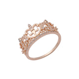 Elegantes anéis de coroa em ouro 14K e ouro rosa com zircônias cúbicas brancas pavimentadas