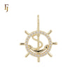 Rudder and Anchor halo white CZs 14K Gold Pendant