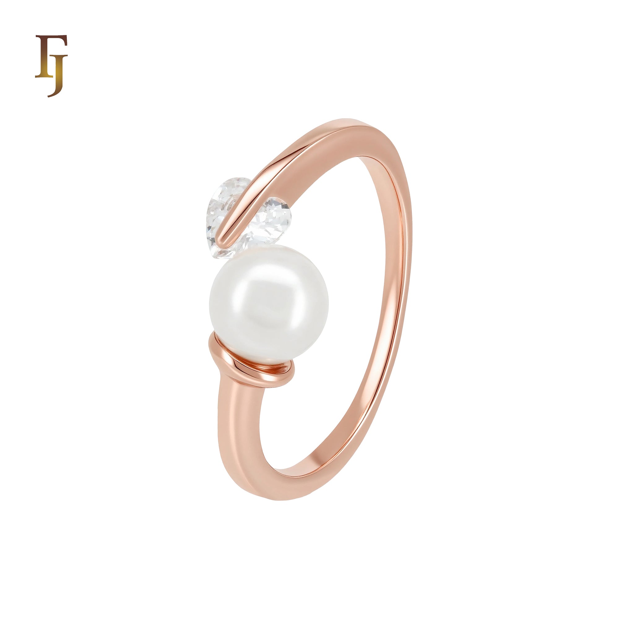 Heart solitaire white CZ with Pearl Rose Gold Fashion RIngs