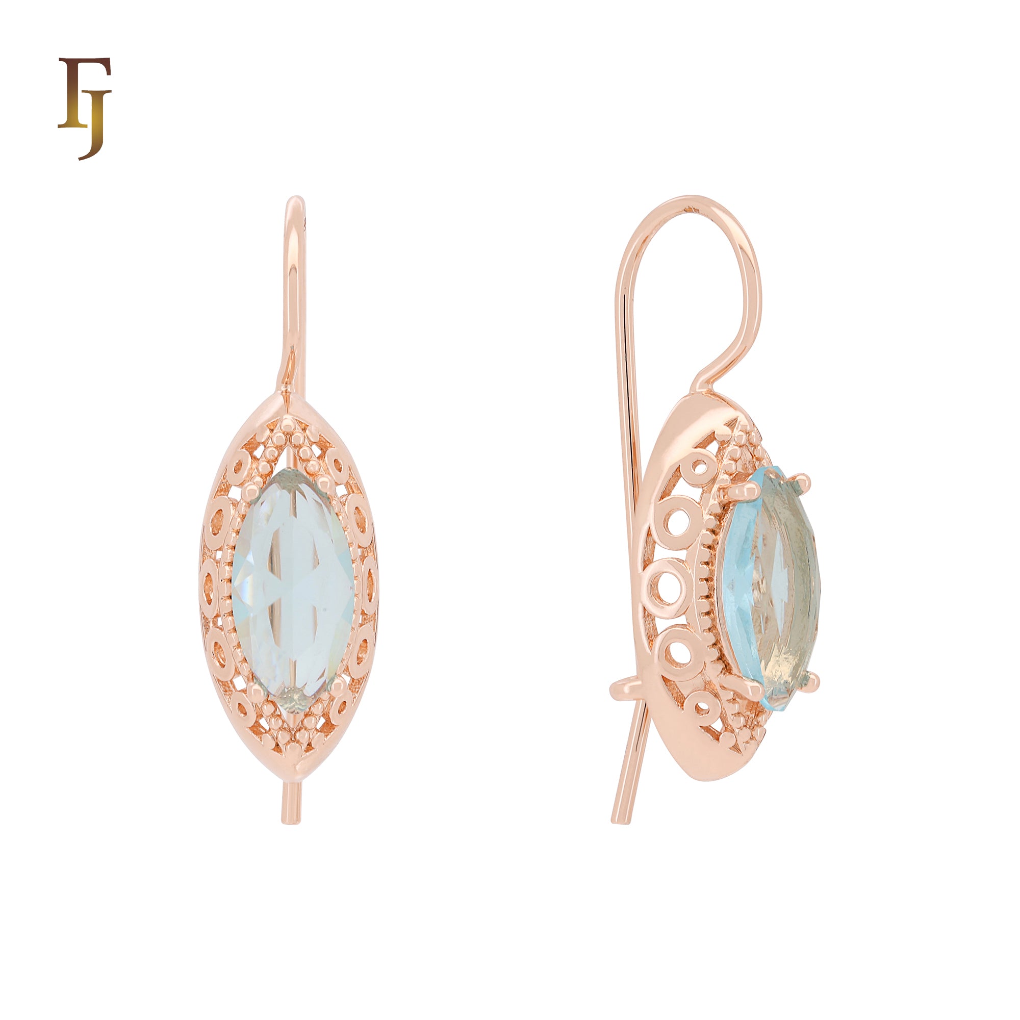 Colorful Marquise Drop Wire Hook Earrings – 10.4×22mm Rose Gold, Red/Blue/Green Options by FJ Jewelry