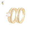 Flank double paved white CZs 14K Gold Wedding Set Rings Engagement and Band