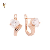 Geometric solitaire triangular cut white CZ Rose Gold Russian Lock Earrings