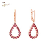 Pendientes de clip de oro rosa con forma de lágrima y circonitas cúbicas redondeadas y halo de colores
