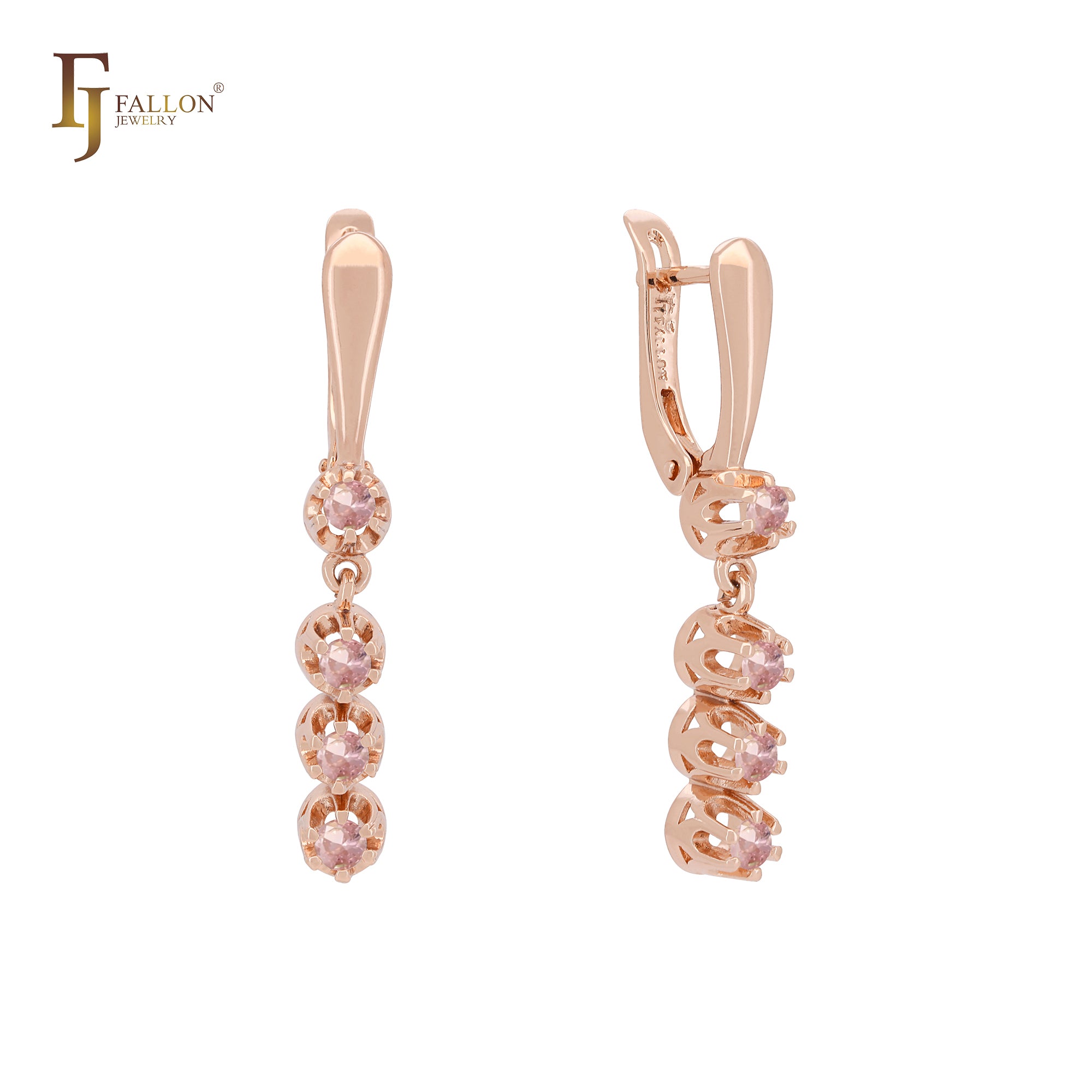 Pendientes de oro de 14 quilates, oro de 18 quilates, oro rosa y oro blanco con cuatro circonitas blancas.
