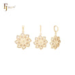 Conjunto de joyas de oro de 14 quilates con colgante y flor octagonal giratoria de copo de nieve con circonitas blancas
