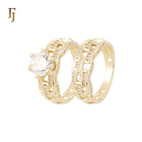 Chain link design white CZs 14K Gold Wedding Set Rings