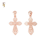 Luxurious Flower Filigree Rose Gold Orthodox Russian Crucifix Cross Pendant