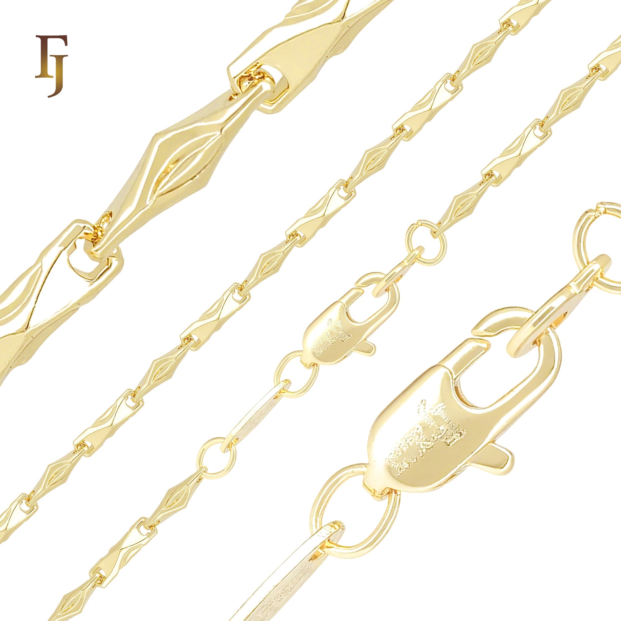 Rhombus textured Long Candy link 14K Gold, Rose Gold Fancy Link ChaiRhon