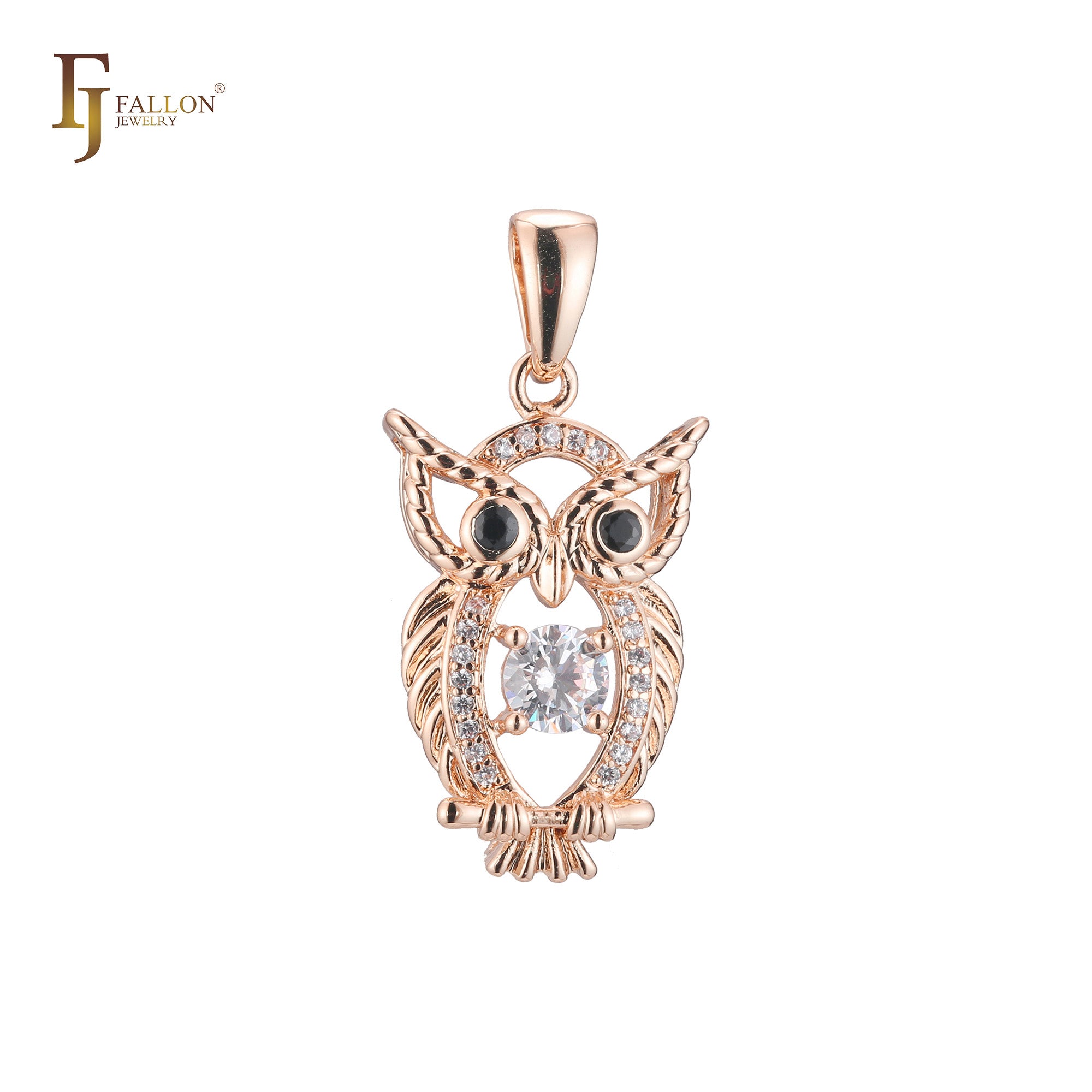 14K ゴールド、ローズゴールド、18K ゴールドメッキ色のフクロウ動物ペンダント