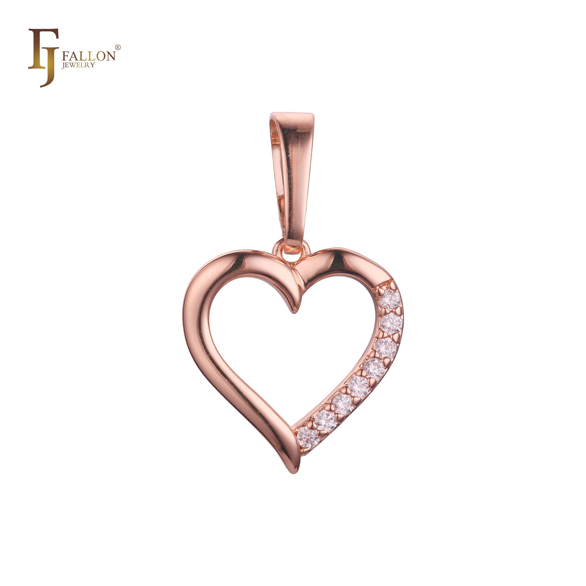 玫瑰金心形吊坠，14K 金两种色调，18K 镀金颜色