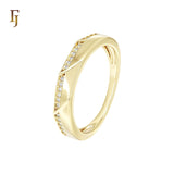 Geometric white Czs Paved 14K Gold Wedding Band Rings