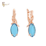 Pendientes de clip con solitario marquesa y circonitas cúbicas de colores en oro rosa