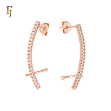 Cluster Paved white CZs 14K Gold, Rose Gold Cuff Clip Stud Earrings