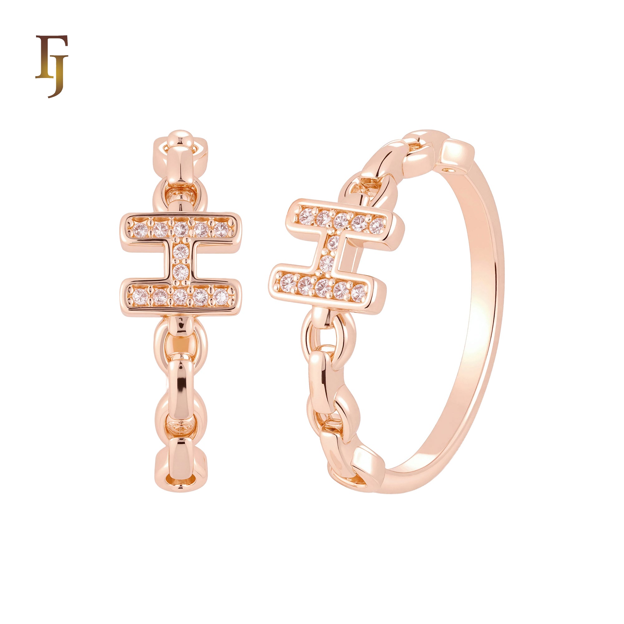 Chain linked Alphabet of H white CZs 14K Gold, Rose Gold Fashion Rings 7.2mm