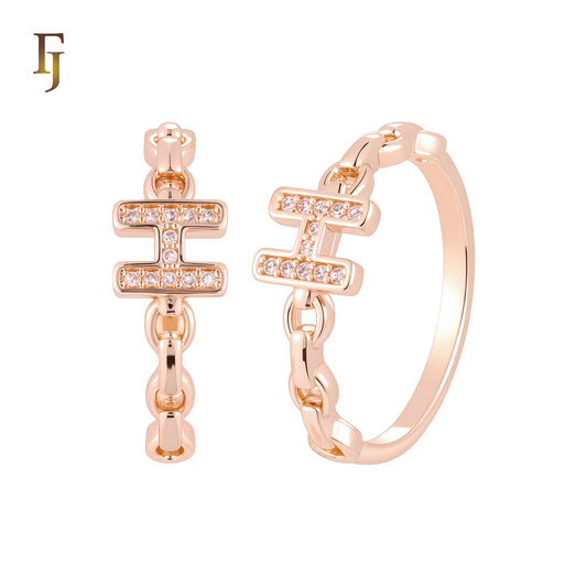 Chain linked Alphabet of H white CZs 14K Gold, Rose Gold Fashion Rings 7.2mm