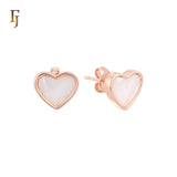Wide Heart shaped of Black or White Onyx 14K Gold, Rose Gold Stud Earrings