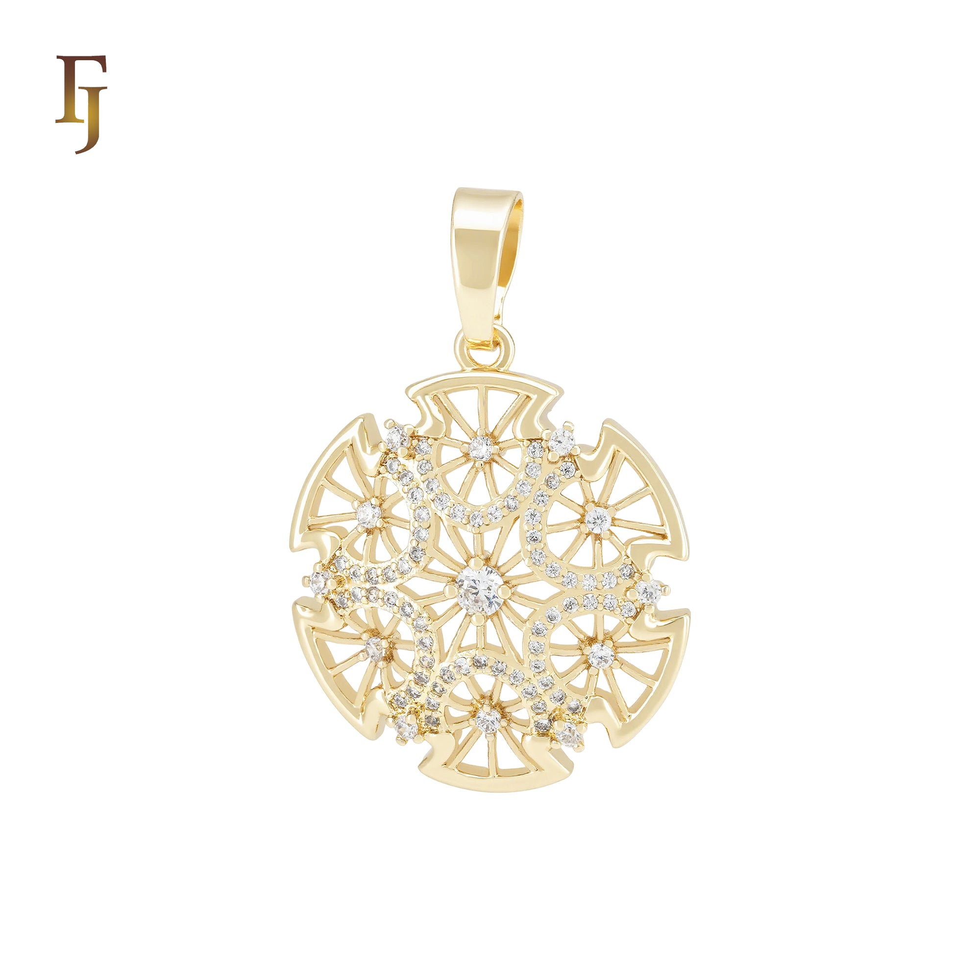 Rounded Snowflake filigree 14K Gold Pendant