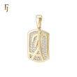 Rectangular tag shaped with Alphabet A white CZs cluster 14K Gold Pendant