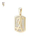 Rectangular tag shaped with Alphabet A white CZs cluster 14K Gold Pendant