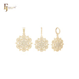Conjunto de joyas de oro de 14 quilates con doble capa de copos de nieve hexagonales y colgante