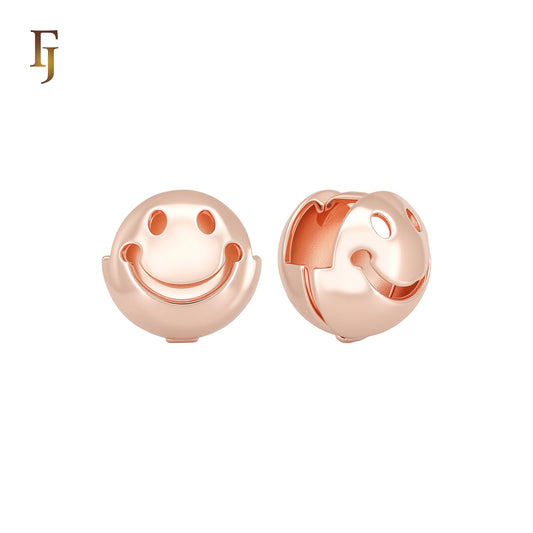 Smiling Smile emoji face Rounded Sphere shaped Rose Gold Huggie Earrings