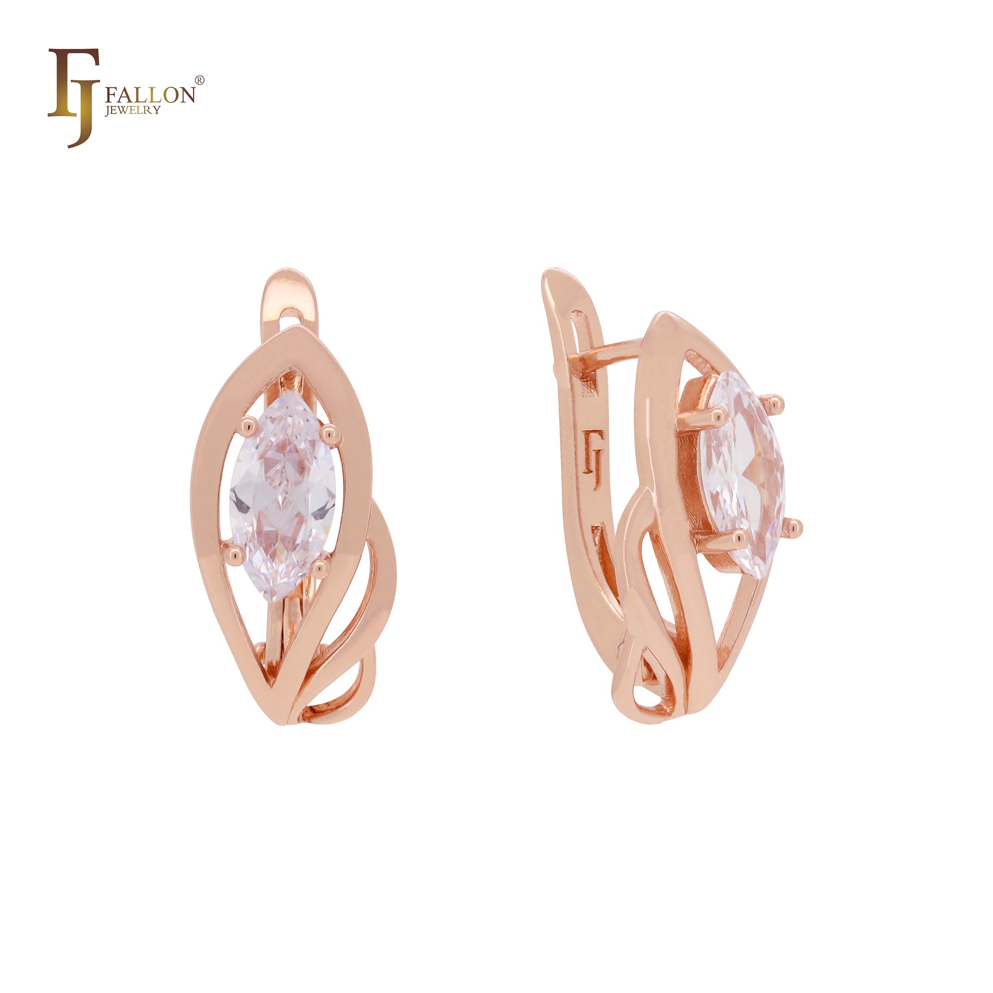 Серьги-клипсы Solitaire Marquise White CZs в стиле минимализма из 14-каратного золота
