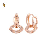 White CZs Marquise drop Curved shape Rose Gold Huggie Earrings
