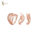 Conjunto de joyería de moda en oro rosa con anillos y cinta retorcida de filigrana voladora