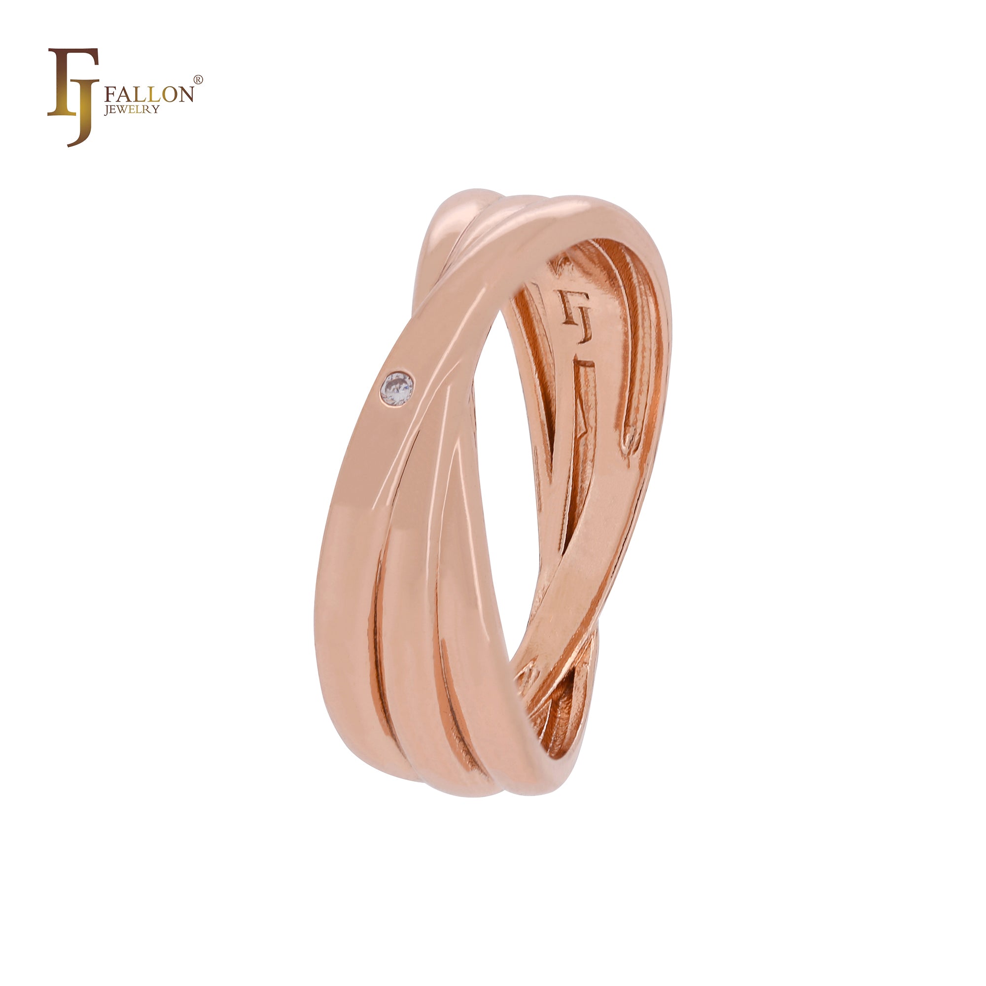 Anillos de moda de oro rosa con circonitas blancas entrelazadas de mil círculos