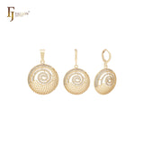 Globo circular de tamiz con circonitas blancas giratorias Conjunto de joyería de oro de 14 quilates con colgante