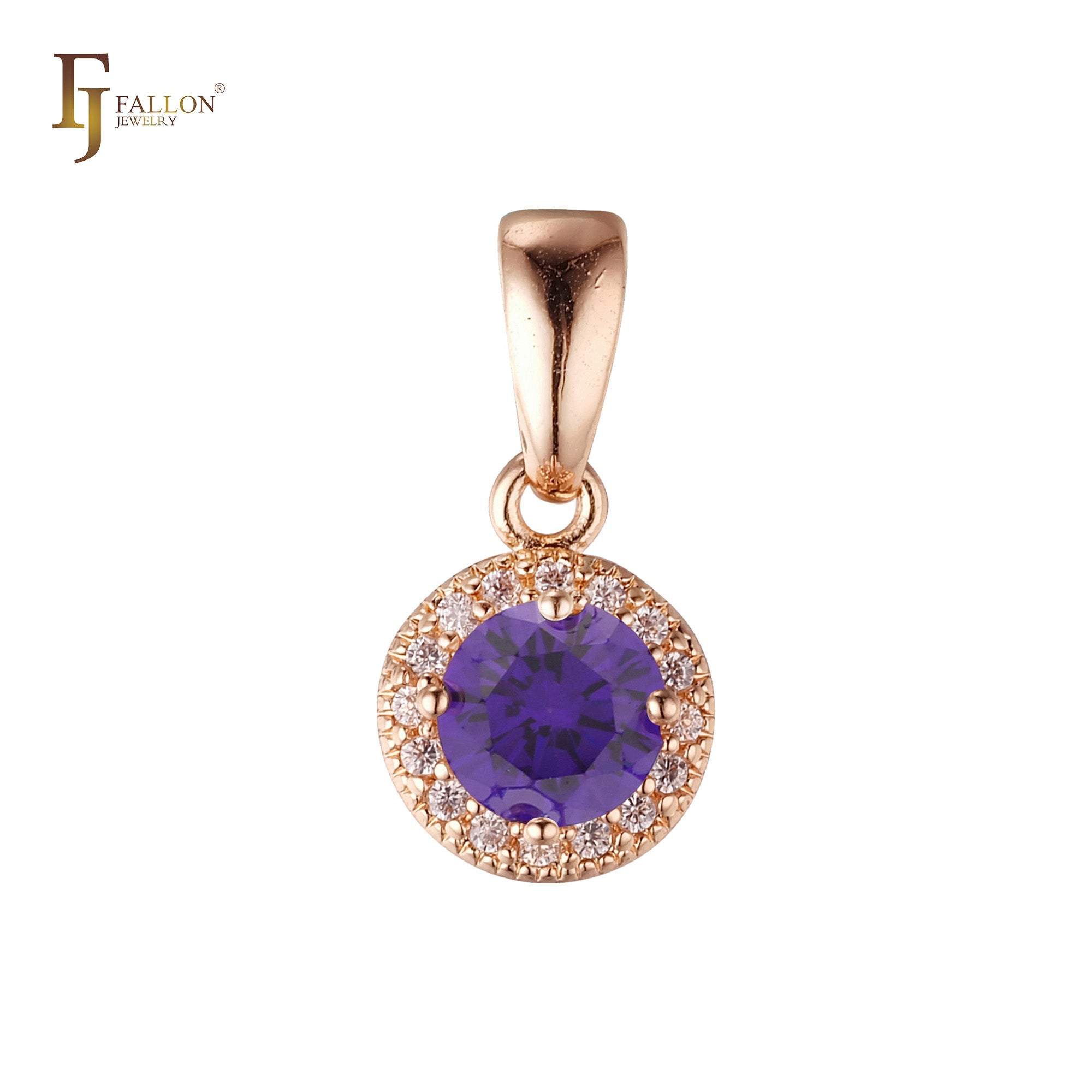 Solitär-Halo, bunte Zirkonia, 14 Karat Gold, Roségold-Anhänger