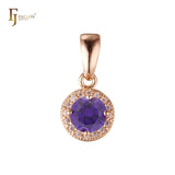 Solitär-Halo, bunte Zirkonia, 14 Karat Gold, Roségold-Anhänger